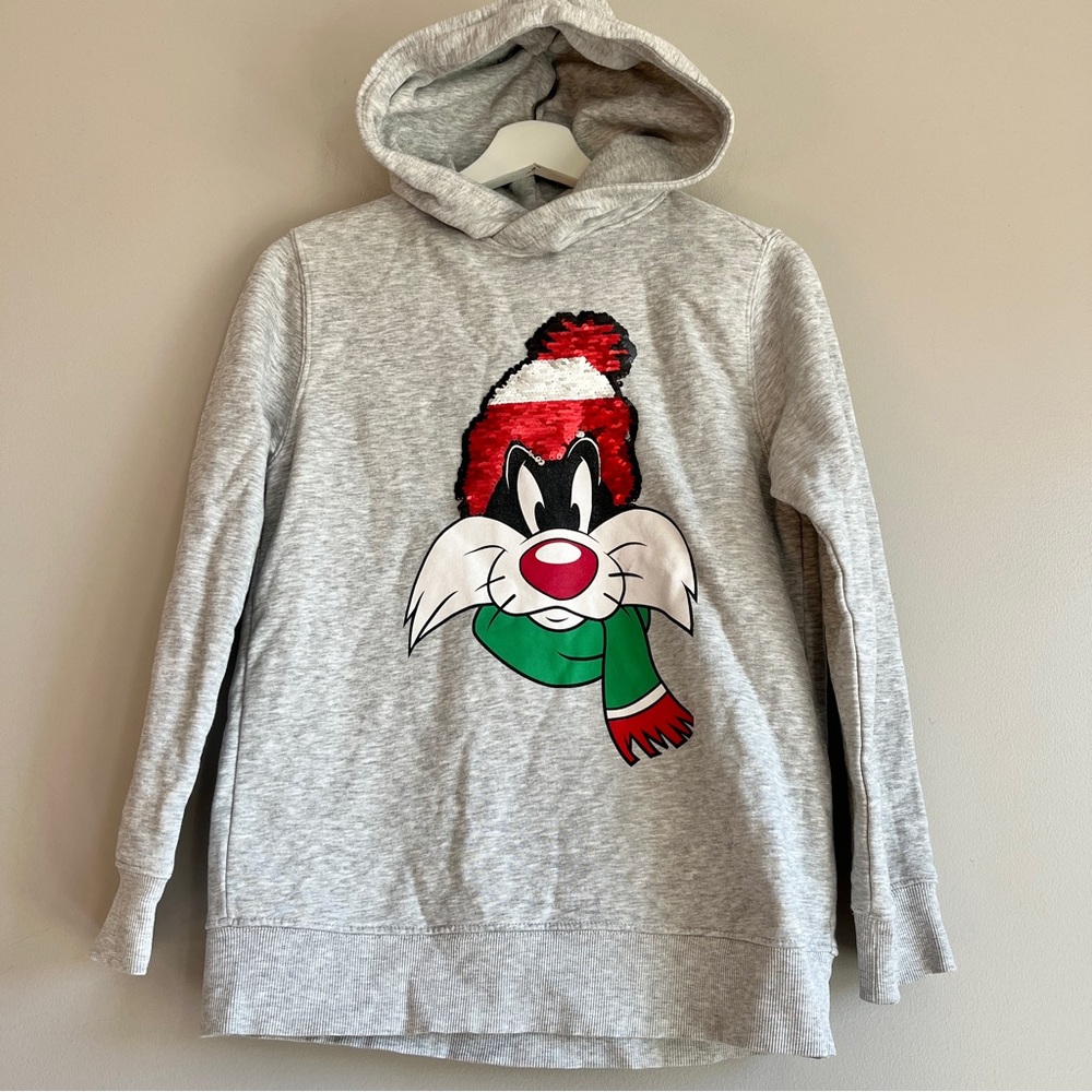 Zara Christmas hoodie sweatshirt kid 12 Sylvester cat Santa ugly sweater sequin